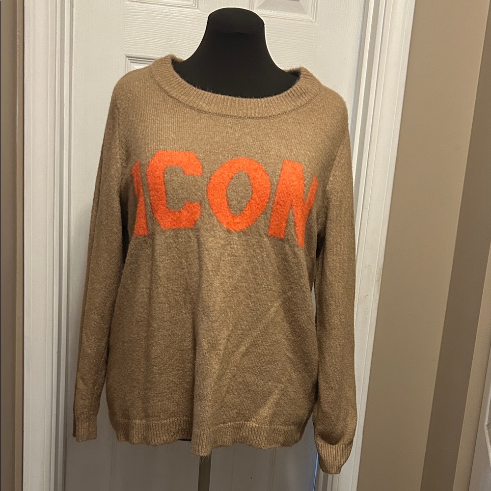 Lane Bryant Tan Sweater with Orange ICON Design